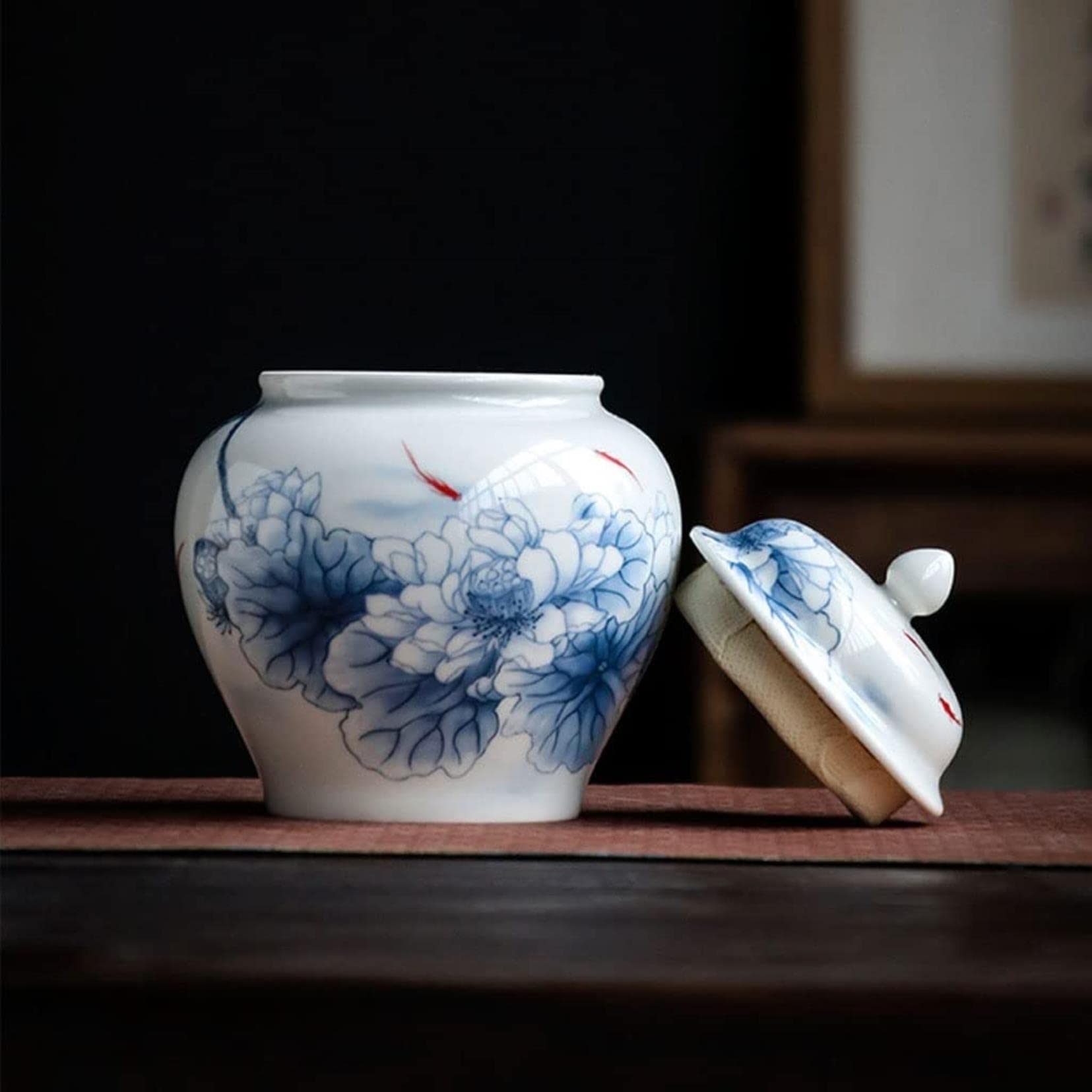 Herbata z cyny niebiesko-biały słoik z imbirem, słoik z kwiatami Chinoiserie do wystroju domu, słoik do przechowywania herbaty z hermetyczną pokrywką, herbata ceramiczna