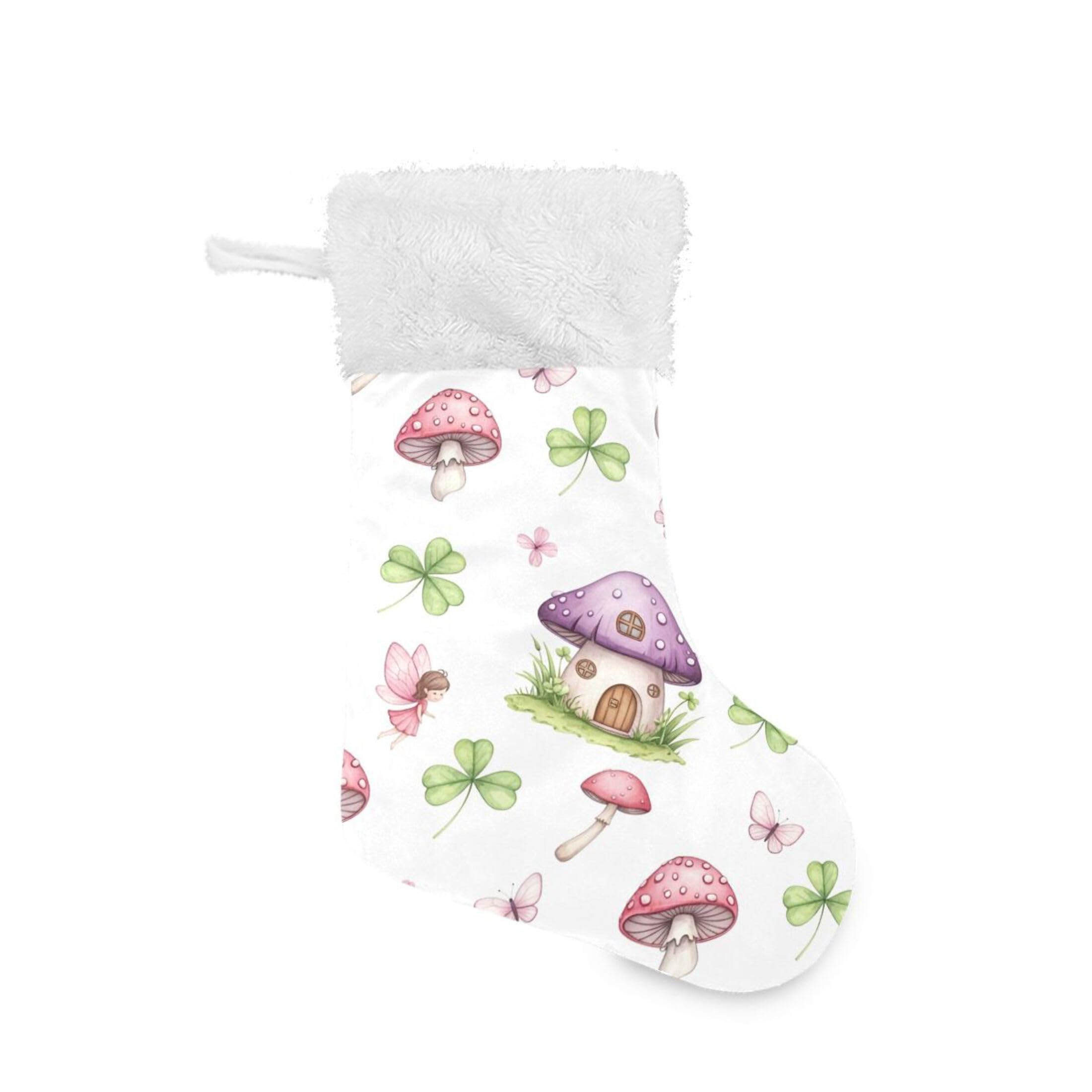 Fuauuyl Mushroom House Christmas Stocking 18 In Xmas Hanging Stocking with Plush Cuff for Family Holiday Party Fireplace Decorations, 2 Pack