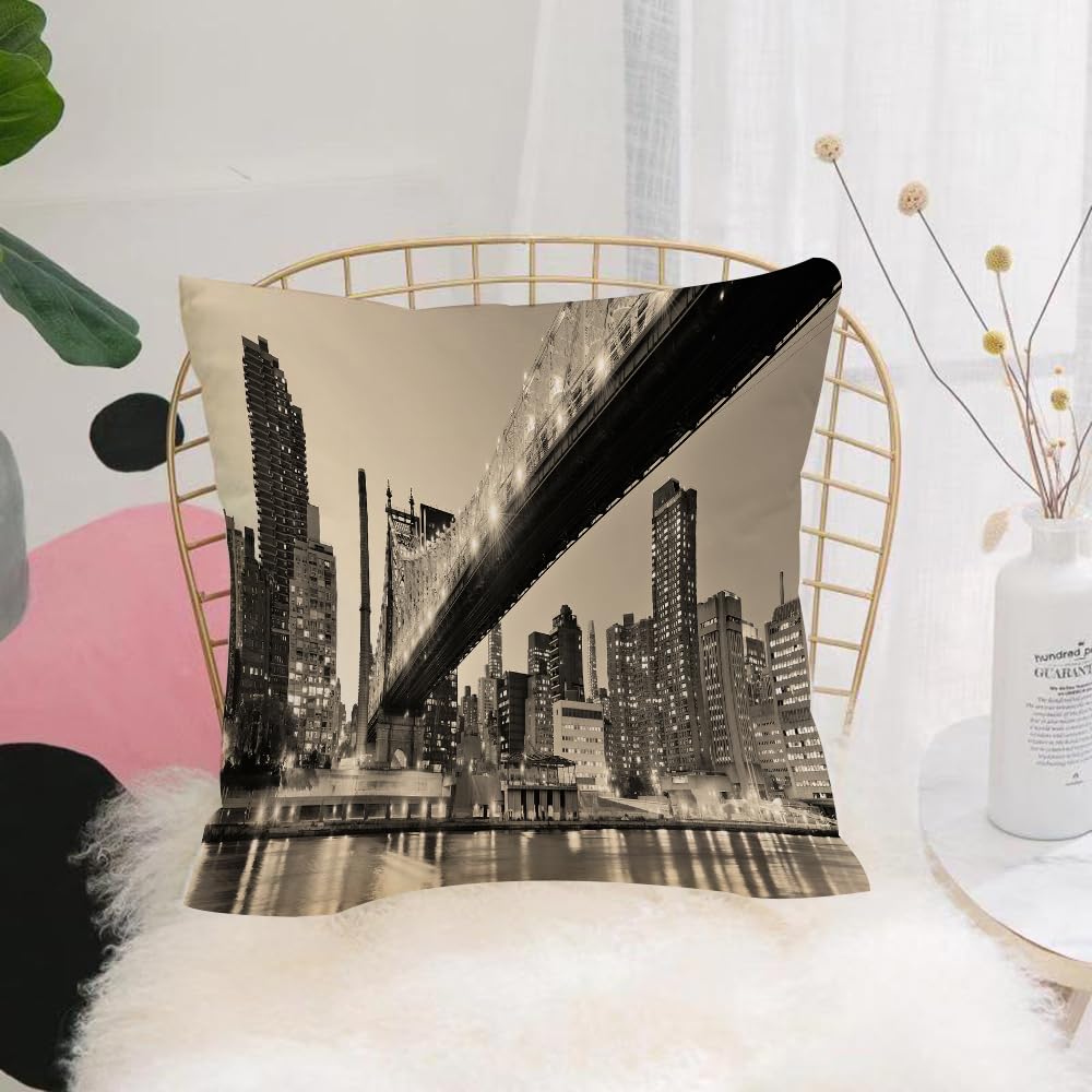 HYMSXW Cushion Cover,Throw Pillow Case Home Decorative for Living Room Bedroom Sofa Chair 20X20 Inch,New York, Queensboro Bridge, Night, sepia, NY, artprints, Urban, View, City, th,Pillowcase 50X50cm