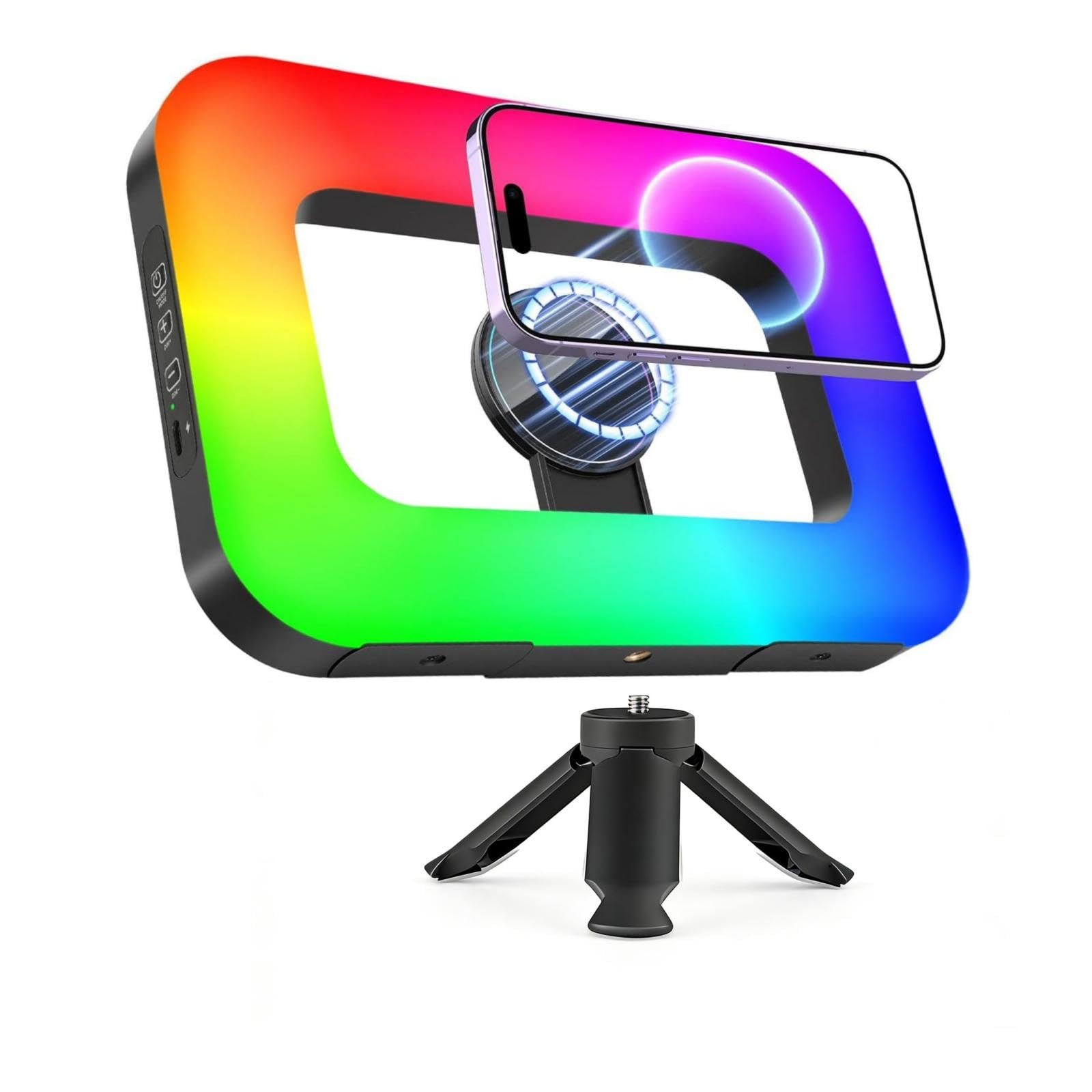 5200mAh RGB Selfie Ring Light for iPhone, Rechargeable Phone Light with Mini Tripod Stand, Double-Sided Magnet Handheld Stabilizer LED Ring Light for TikTok, Vlogging, Video Recording