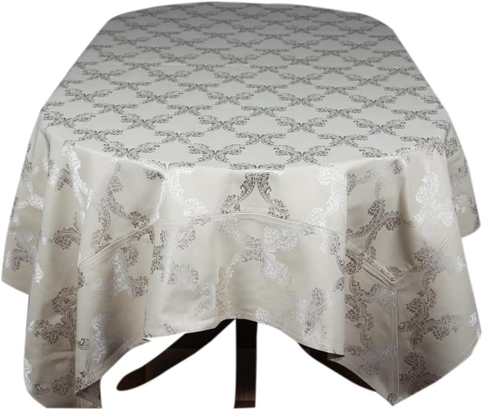 Home - The Best is for You Rectangular Cotton Dining Table Cover, Pack of 1 (Beige Ogee, 8 Seater)