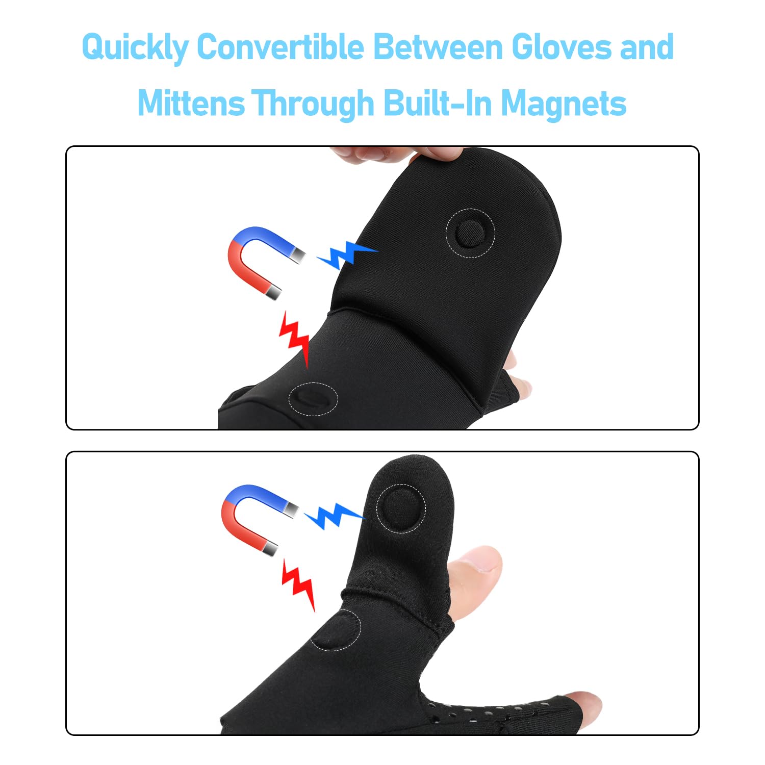 Fishing Gloves Convertible Cold Weather Mittens and Fingerless Gloves Men Women for Fishing, Kayaking, Rowing, Paddling, Hunting, Photographing, Outdoor Activities