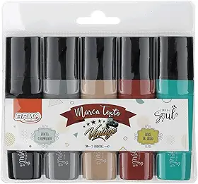 Caneta Marca Texto Vintage Blister com 5 Unidades, BRW