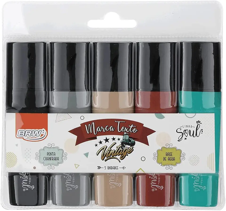 Caneta Marca Texto Vintage Blister com 5 Unidades, BRW