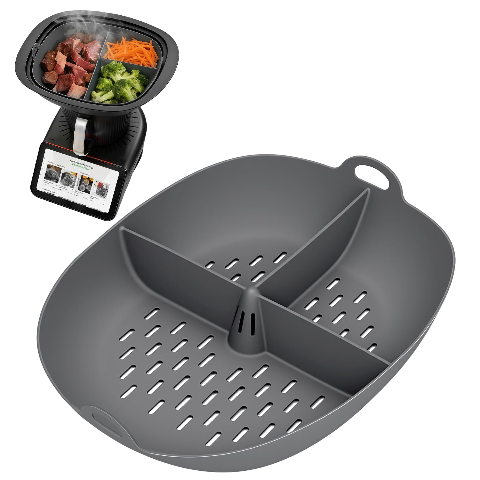 Kkluno Dampfgarform für Thermomix TM7 Silikonform Garkorbteiler Dampfgarer Einsatz Gareinsatz Dampfgarteiler für Gemüse Fisch Fleisch Grau