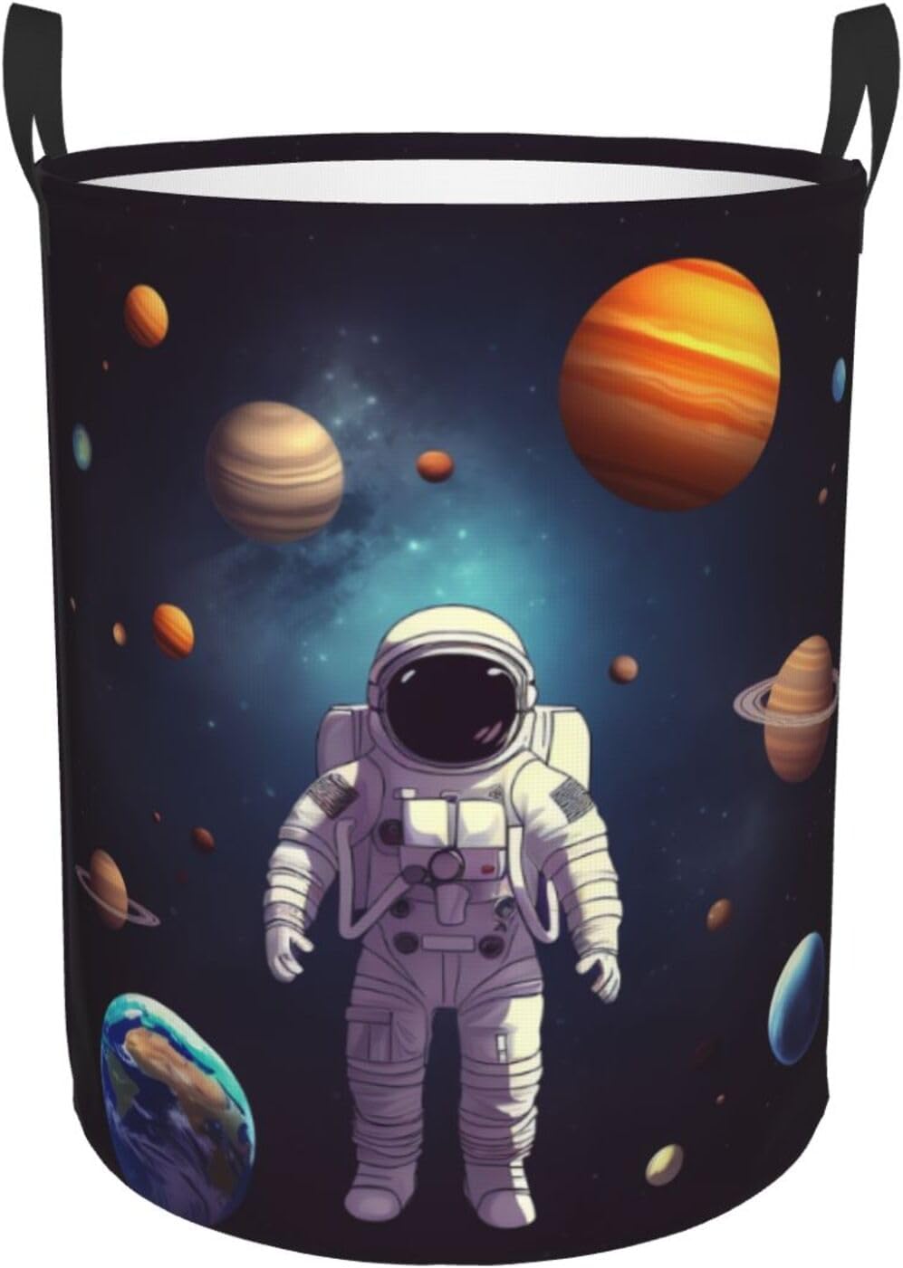 Astronaut solar system planets print Circular Hamper Waterproof Storage Bin Organizer Basket Laundry Hamper With Handles For Clothes Toys Small
