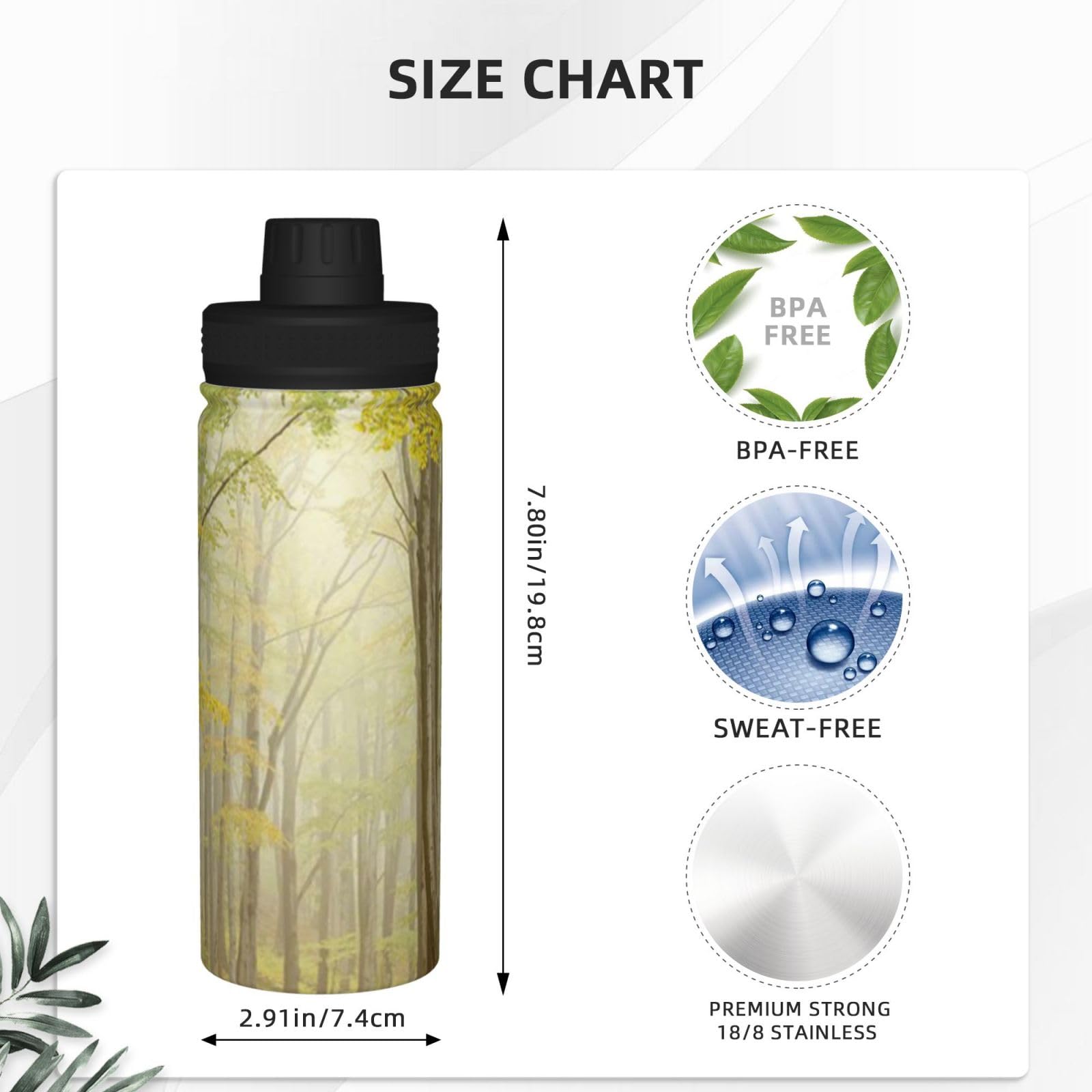 Forest Lane Print Wasserflasche Edelstahl Isolierflaschen 530 ml Sport Wasserflaschen für Männer Frauen