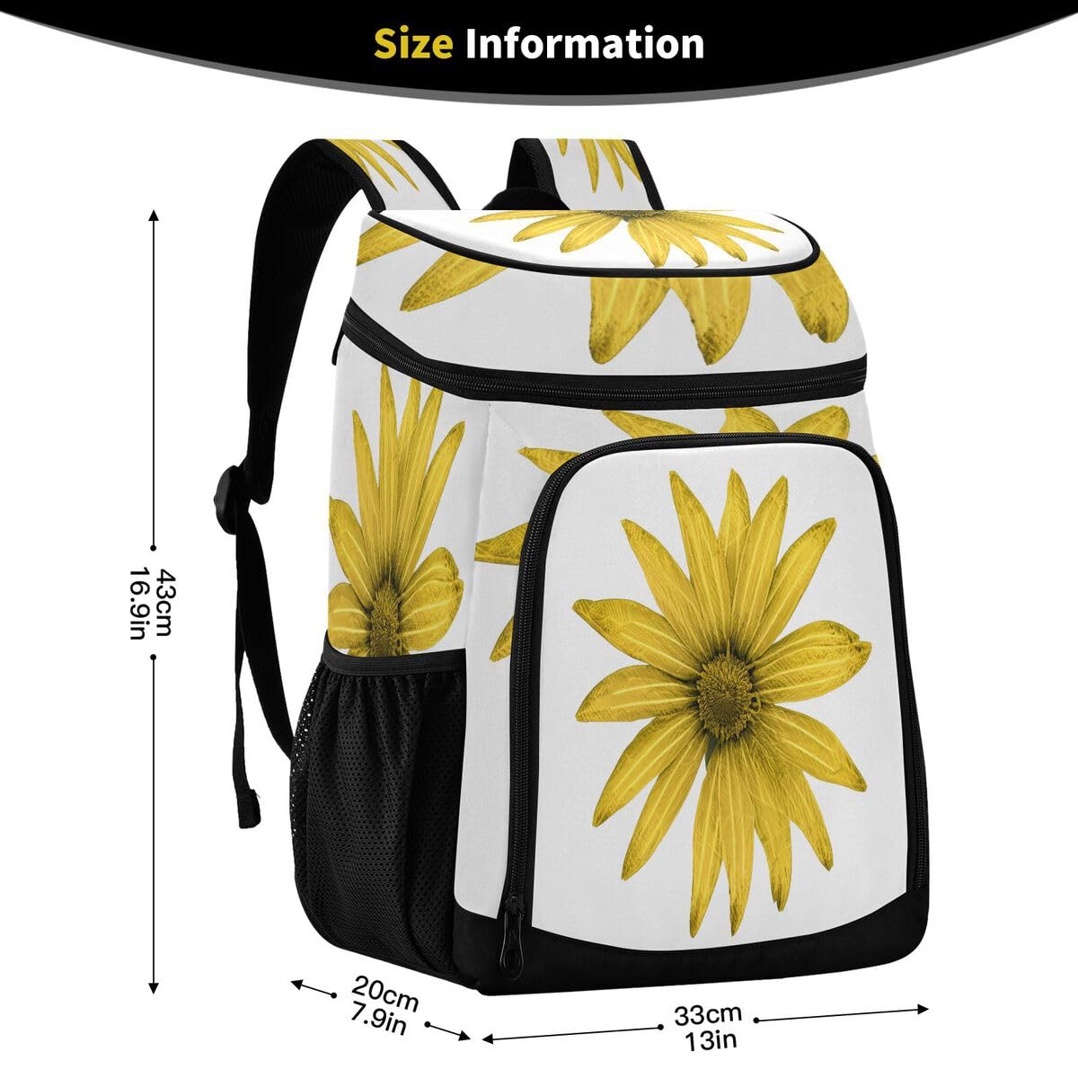Jerusalem Artichoke Flower Yellow Cooler Backpack Leakproof Insulated Lunch Cooler Bag 30 Cans Camping Backpacks for Beach Road Trip Picnic