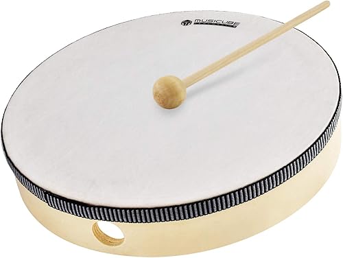 MUSICUBE Tambor de mano de 10 pulgadas para adultos y niños, tambor de mano de madera natural, instrumento educativo de percusión de mano, juguetes