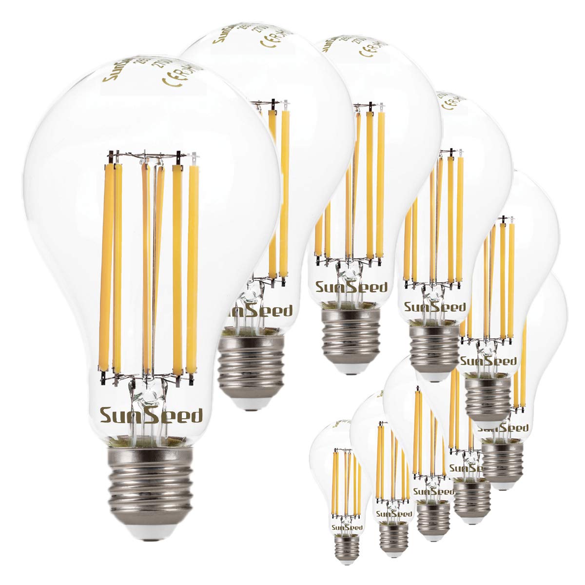 SUNSEED 10x Lampadina E27 Filamento LED 16W Goccia A75 2300 Lm Luce Calda 2700K, 142W Equivalente