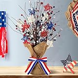 4th of July Artificial Tree Tabletop Decor Patriotic Tree Red Blue White Artificial Berry Stem Picks
