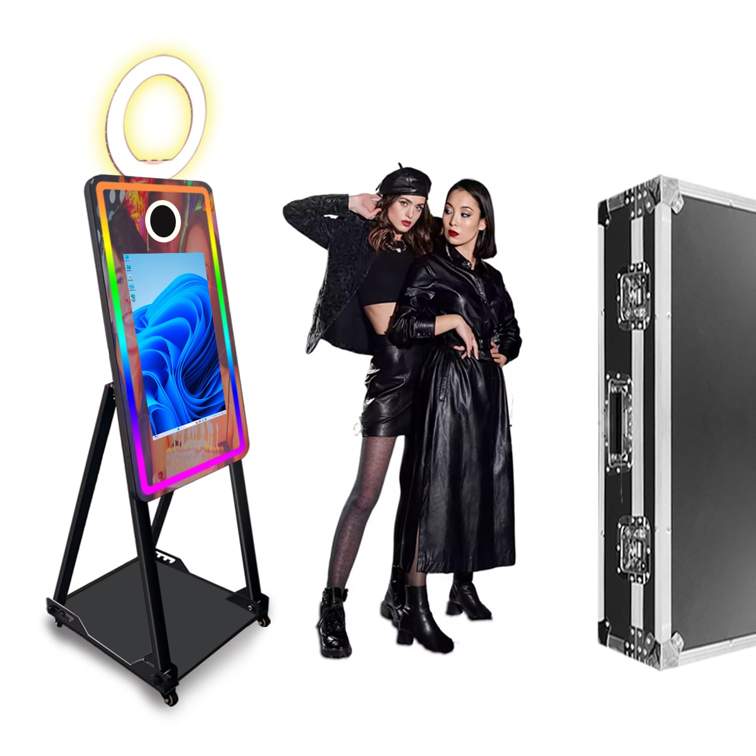 Specchio Magico Cabina Fotografica, Schermo Touch 21,5 Pollici Macchina per Selfie con Flight Case, per Noleggio Eventi Matrimoni Feste (Black, 40in photo booth)