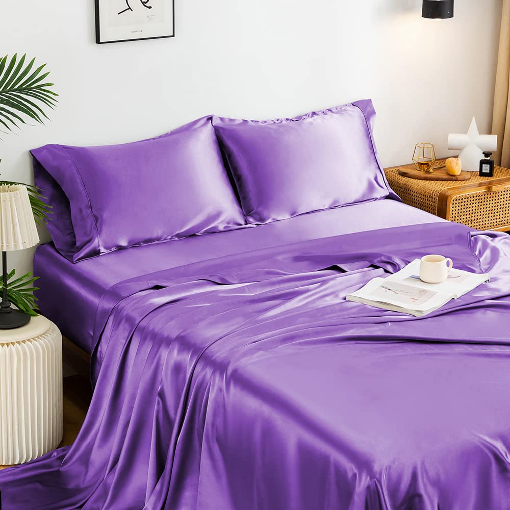 HENGWEI Queen Bed Sheets , Hotel Luxury Sheet Set with Extra Deep Pocket , Premium 1800 Polyester Bedding Sheets - Extra Soft , Breathable, Wrinkle Free , Machine Washable Bedding - 4 Piece - Purple - Purple Queen