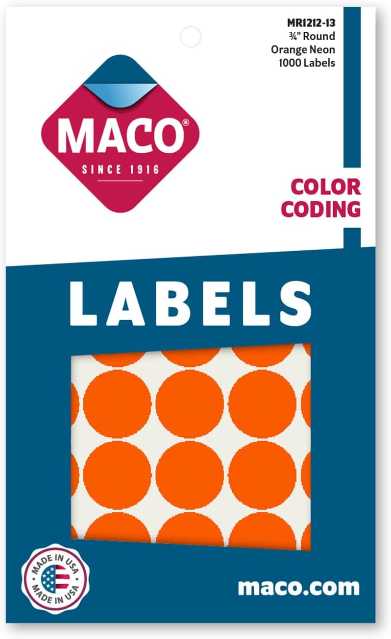 Amazon.com : MACO Neon Orange Round Color Coding Labels, 3/4 Inches in ...