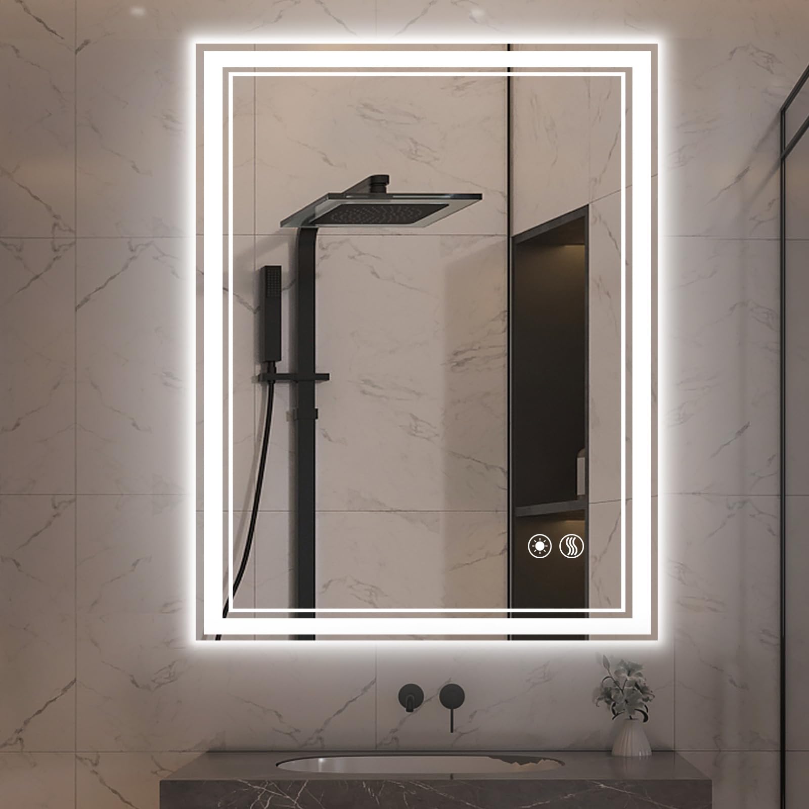 LED Mirror for Bathroom 20“ x 28” LED Bathroom Mirror Anti-Fog Dimmable 3 Colors Bathroom Mirror with Lights Smart Mirror Memory Wall Mounted
