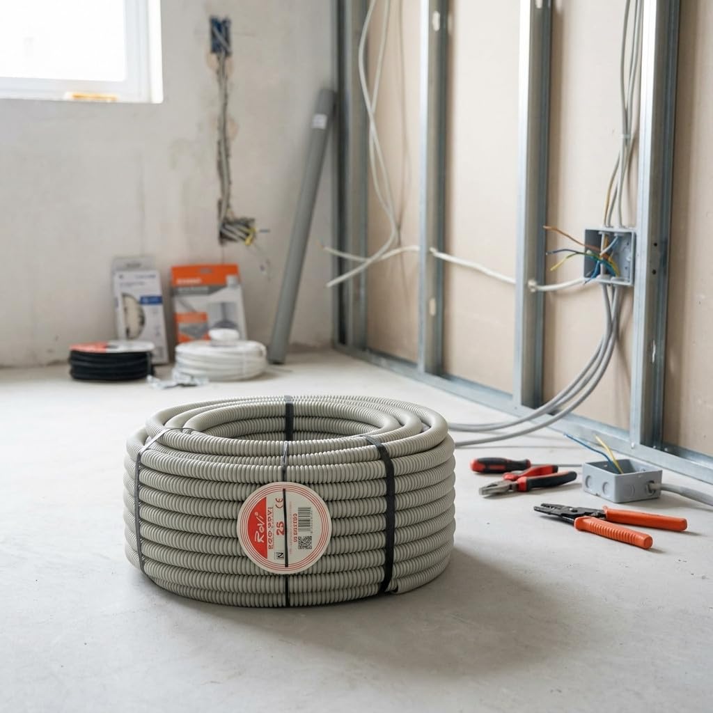 Suinga Tubo Corrugado libre de halogenos 25mm | Manguera Espiral flexible reforzado 75 metros | Aislamiento PVC para cables electricos