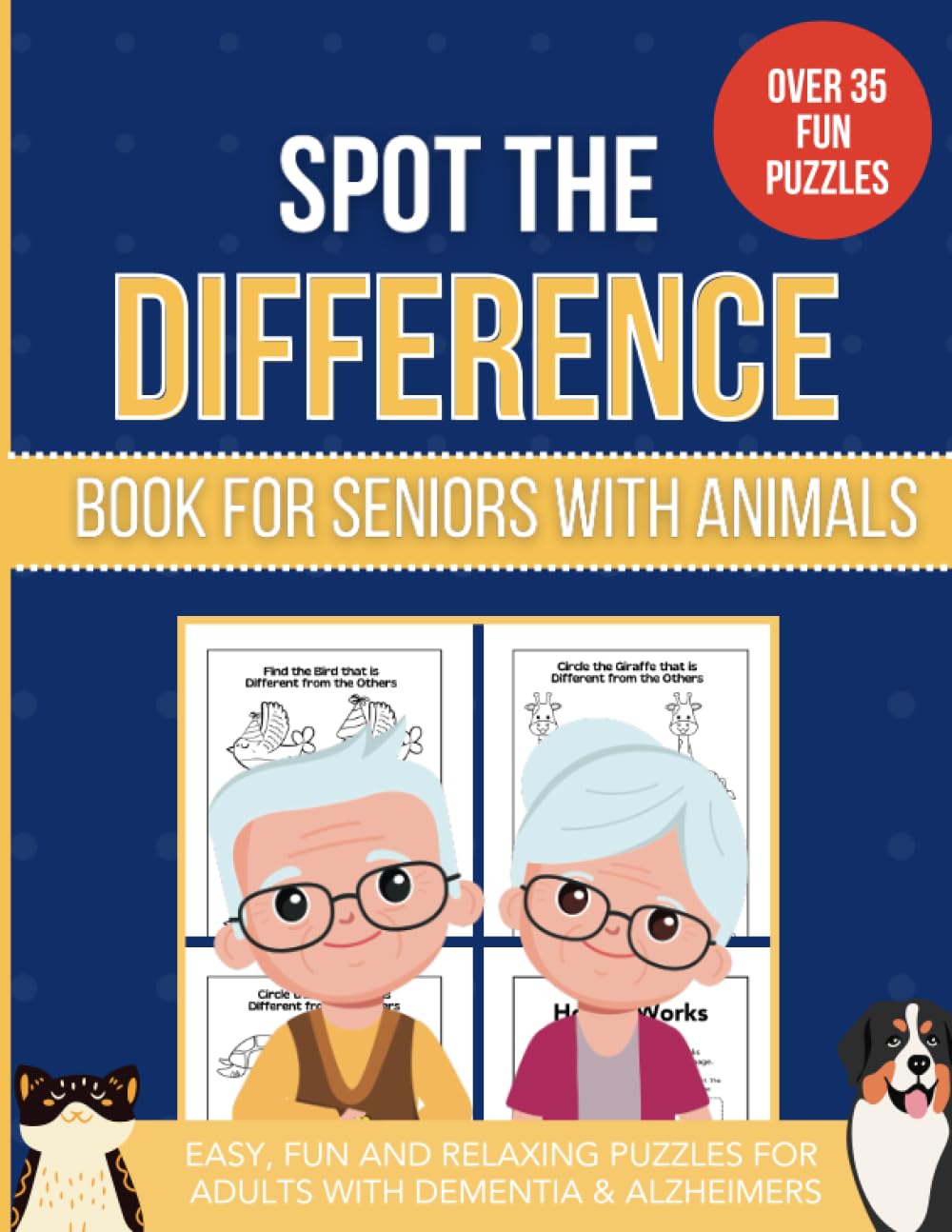 Spot the Difference Book for Seniors with Animals: Easy and Relaxing Puzzles for Elderly Adults with Dementia, Parkinson's and Alzheimer's