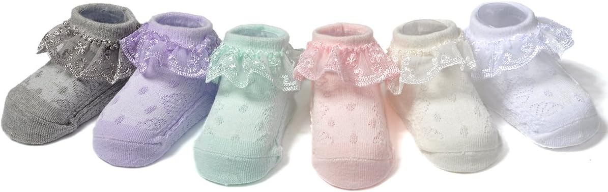 EPEIUS Baby-Girls Eyelet Frilly Lace Socks,Newborn/Infant/Toddler/Little Girls (Pack of 2/3/4/6)