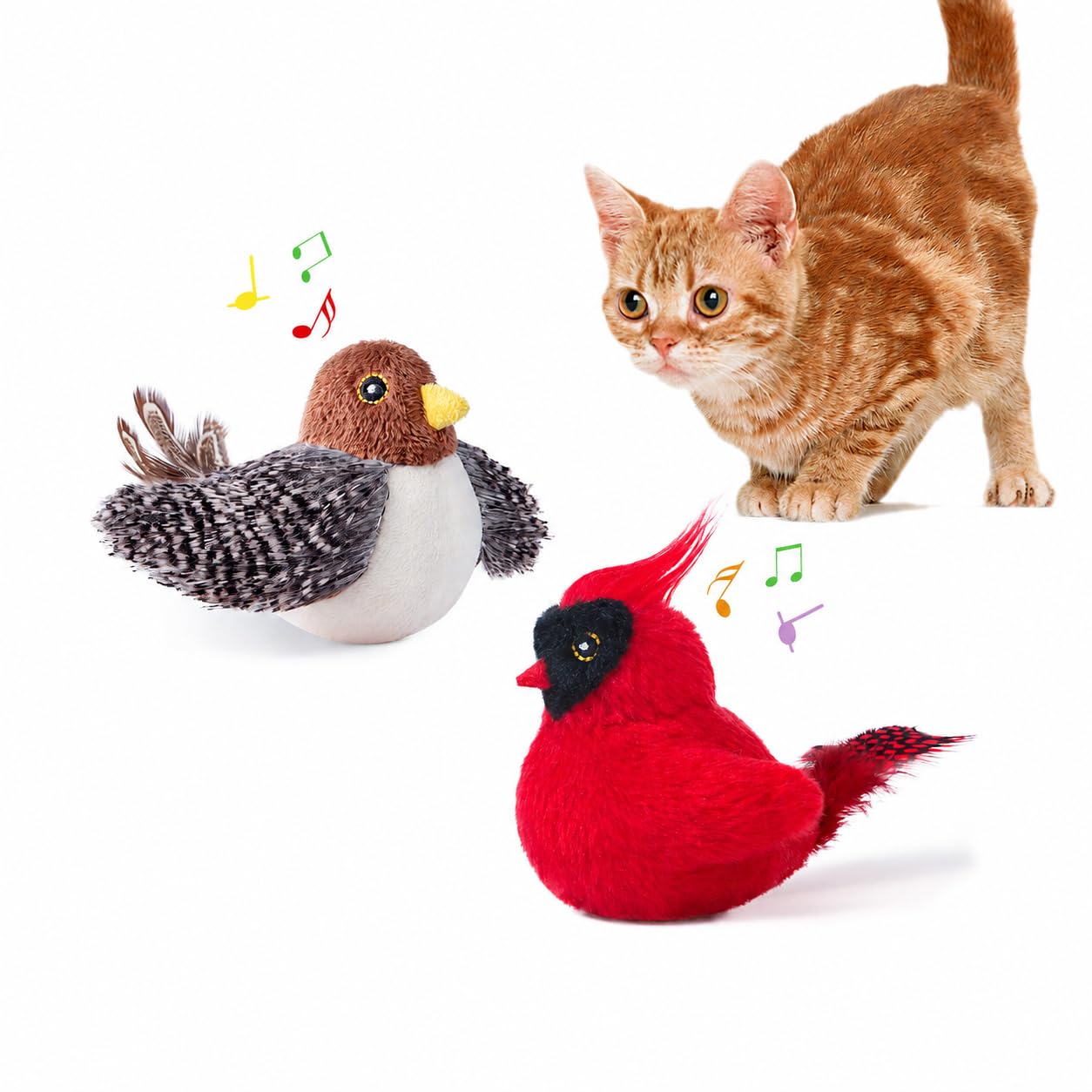 Jouet pour chat contre l'ennui avec tweets d'oiseaux réalistes et herbe cataire