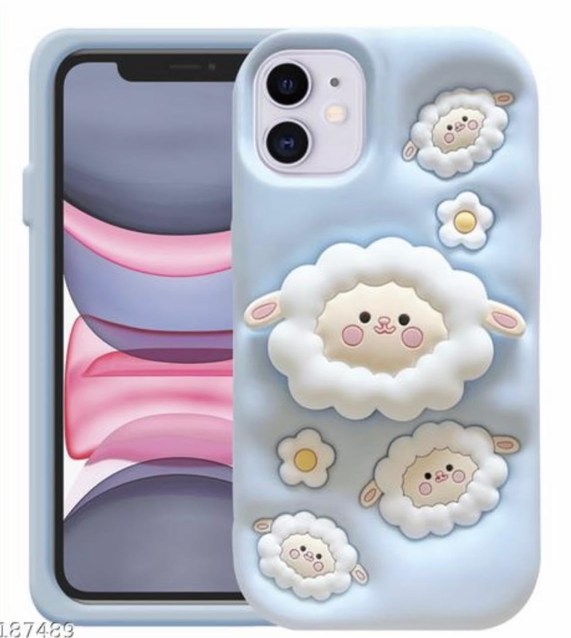 Dezet Back Cover Compatible with iPhone 12 Soft Silicone 3D Cute Cartoon Cover, Aesthetic Full Protective Case Cover Girls & Women (Blue)-image-6