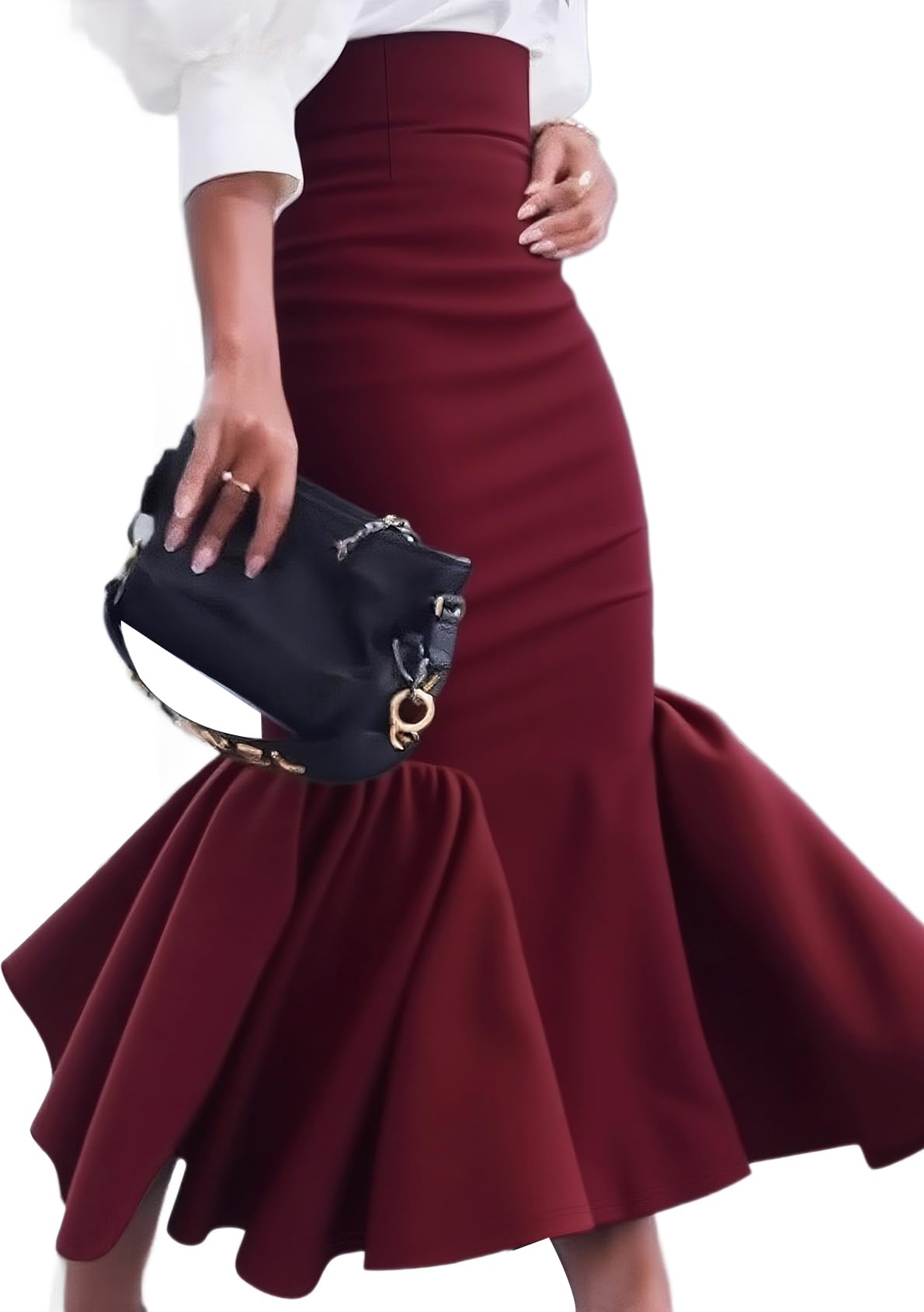 CXINS Womens Ruffle Bodycon Maxi Skirts High Waisted Fishtail Pencil Long Skirts Elegant 2025 Business Party Maxi Skirt