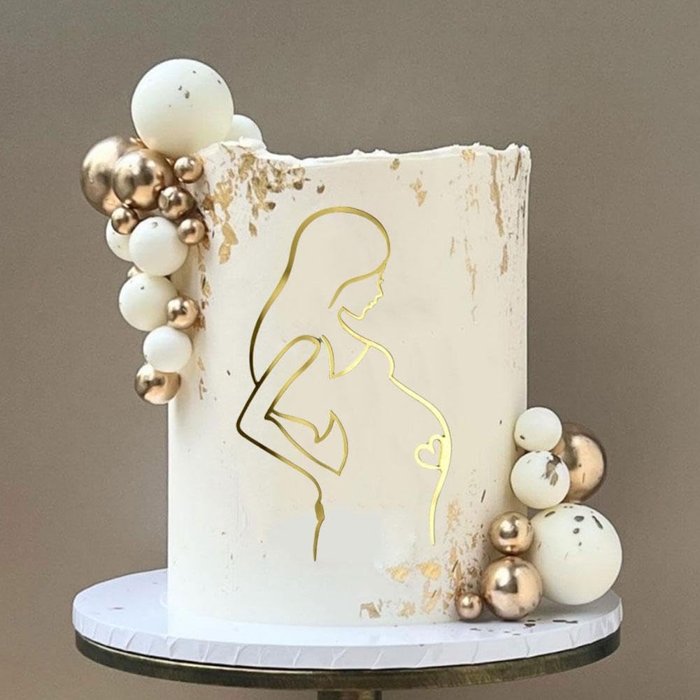 5 Topper Per Torta In Acrilico Oro Con Figure Di Donne Incinte | Decorazioni Per Baby Shower E Annuncio Gravidanza, 12 X 5,5 Cm
