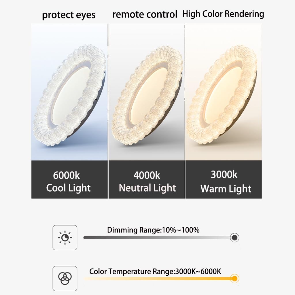 Okrągła lampa sufitowa LED z regulacją jasności biała z kloszem z przezroczystego akrylu do montażu wpuszczanego tuż przy suficie z regulacją jasności bez migotania do salonu kuchni