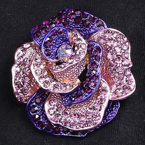 Image of Rhinestone Rose Brooch Pin for Women Girls Fashion Crystal Blossom Flower Brooch Lapel Pins Elegant Dress Accessories Jewelry Boutonniere Corsage for Hat Bag Suit Tie Gift Wedding Holiday