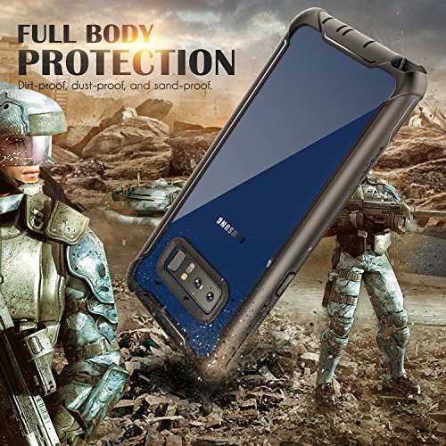 Samsung Galaxy Note 8 Cell Phone Case - Ultra Thin Clear Cover with Built-in Anti-Scratch Screen Protector, Full Body Protective Shock Drop Proof Impact Resist Extreme Durable Case, Black/Grey - Thumbnail 4