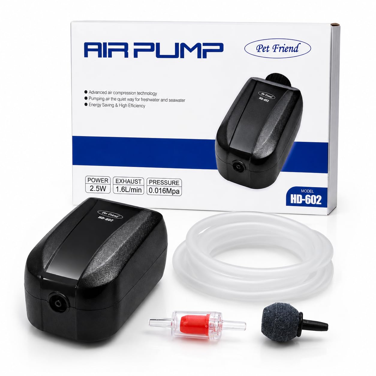 Pet Friend HD-602 Fish Tank Air Pump Kit - Adjustable Single Outlet Valve