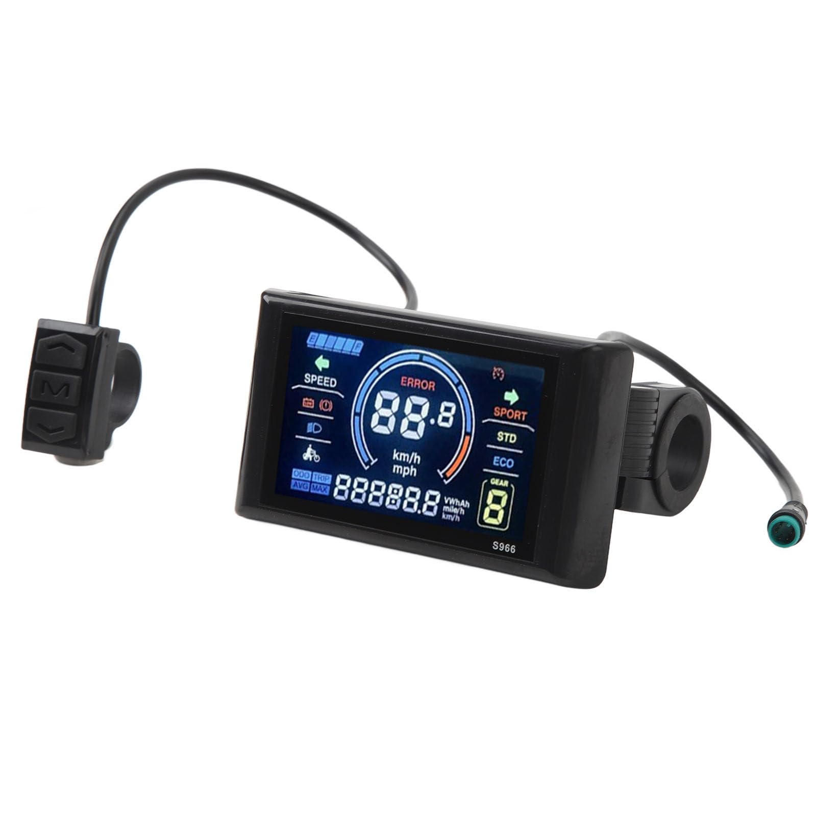 RiToEasysports 24?72V Electric LCD Display,S966 LCD Display Meter Control Panel for Electric for 22.2mm 0.9in Handlebars