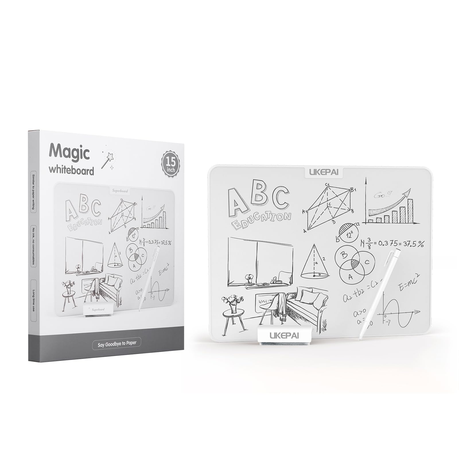 15 inch magic whiteboard,no-consumable erasable board | reusable dust-free power-free waterproof shockproof eye-caring panel | ideal for office, classroom, remote work