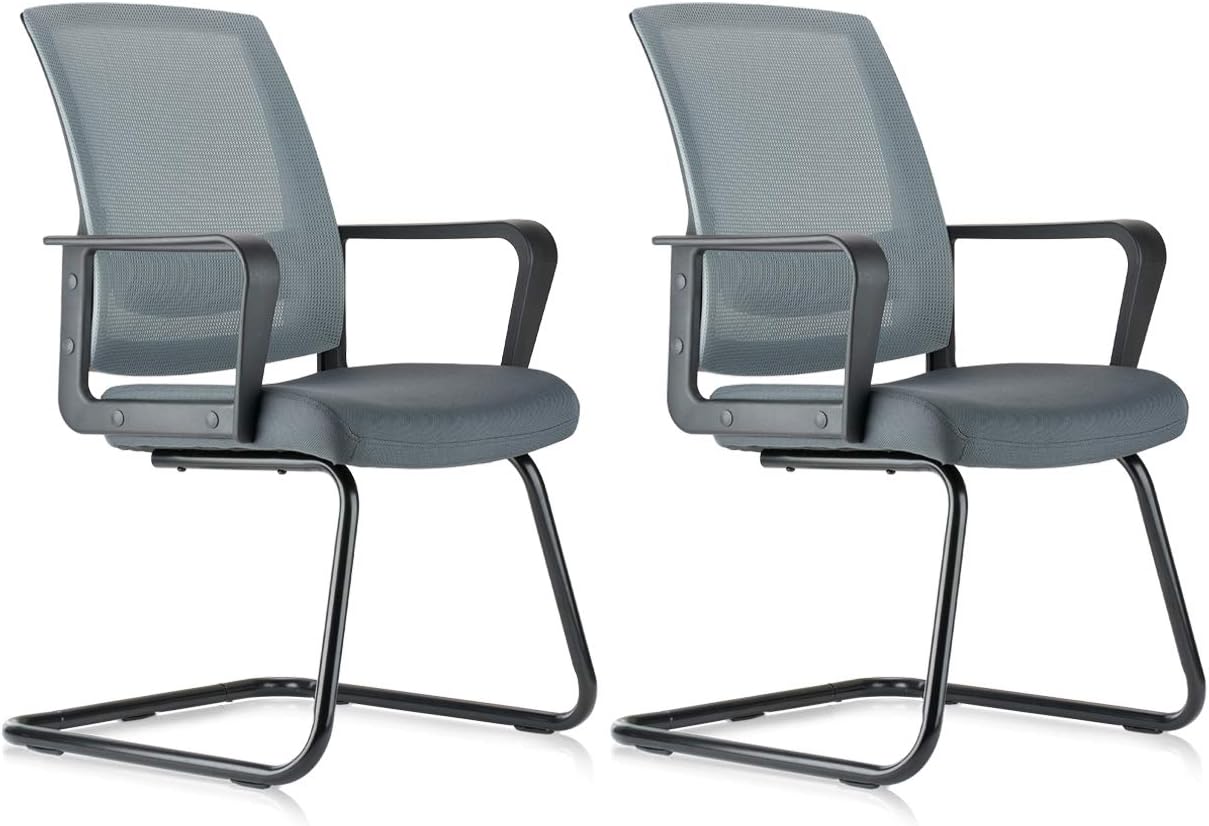 CLATINA Office Guest Chairs for Conference Waiting Room with Mid Back Mesh Space Air Grid Series and Lumbar Support Grey (2PK)