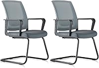 Vista 13 de CLATINA Silla de oficina para invitados con base de trineo y soporte lumbar, silla ergonómica de malla con respaldo medio sin ruedas, silla