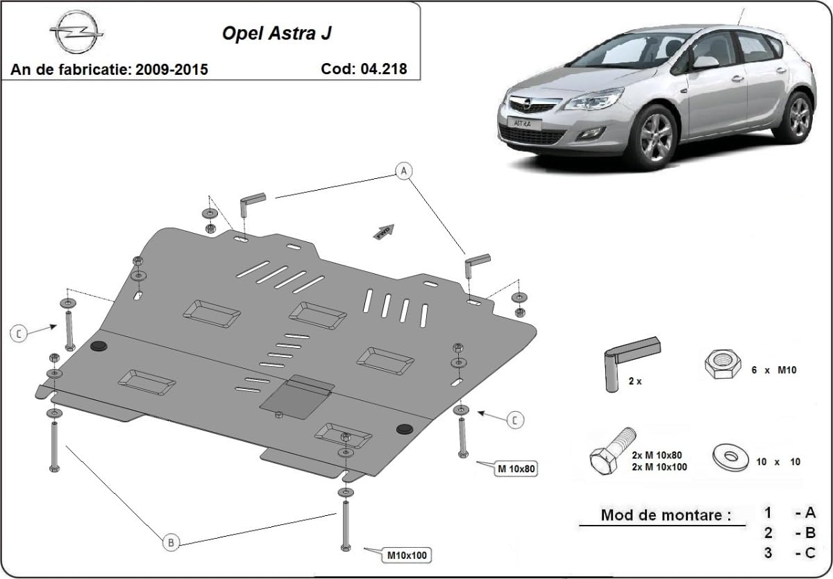 Protezione motore in metallo compatibile con Opel Astra J (2009-2015)