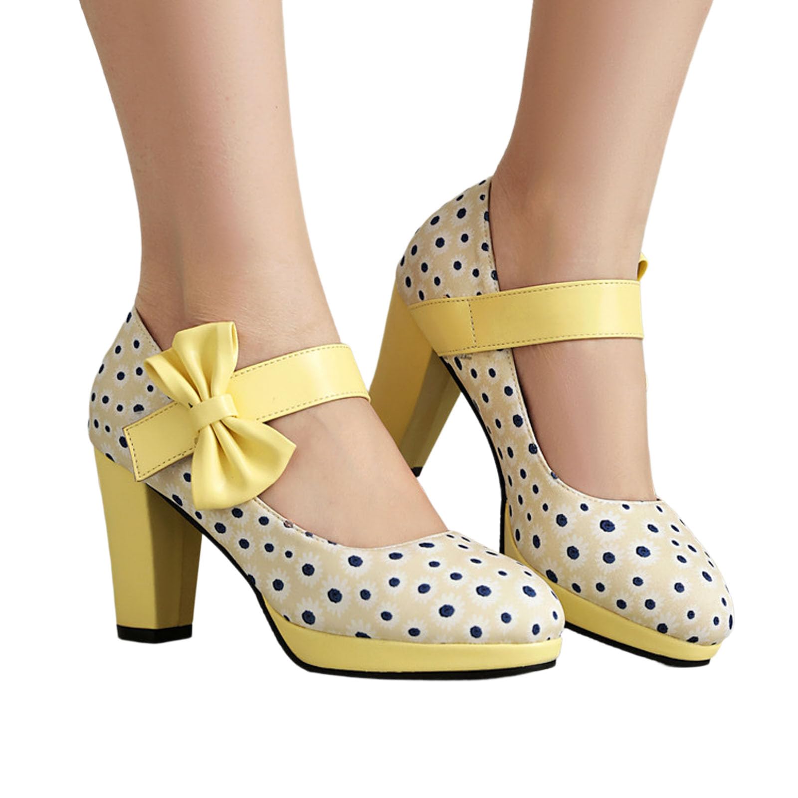 Damenschuhe mit Absatz Klobige Tanzschuhe Elegante Brautschuhe Ballerinas Blockabsatz Schnalle Polka Design