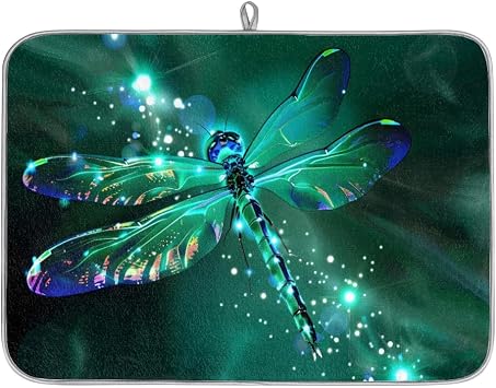 Dish Drying Mat, Dragonfly Drying Mat Absorbent Reversible Washable Dish Drainer Mats Heat Resistant Dish Drying Pad for Kitchen Counter, 18x24inch