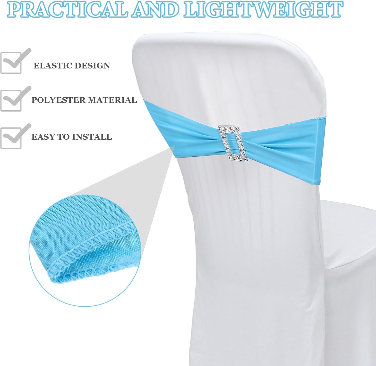 20pcs Chair Sashes Bands: Stretch Chair Ties Bows with Buckle Slider for Wedding Party Banquet Dinning Setting Decoration Blue