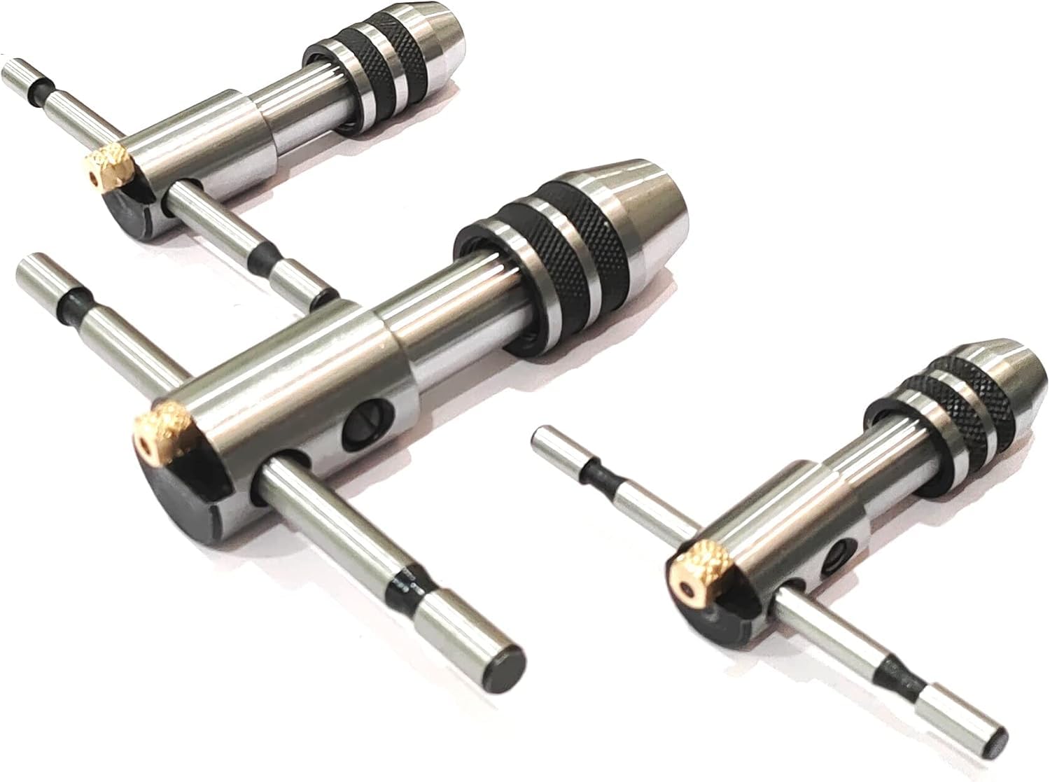 H&P Reversible Ratchet Adjustable Tap Wrench, Self Centering T Handle Ratcheting Tap Holder for Machine Tools ((Set of 3 Sizes))