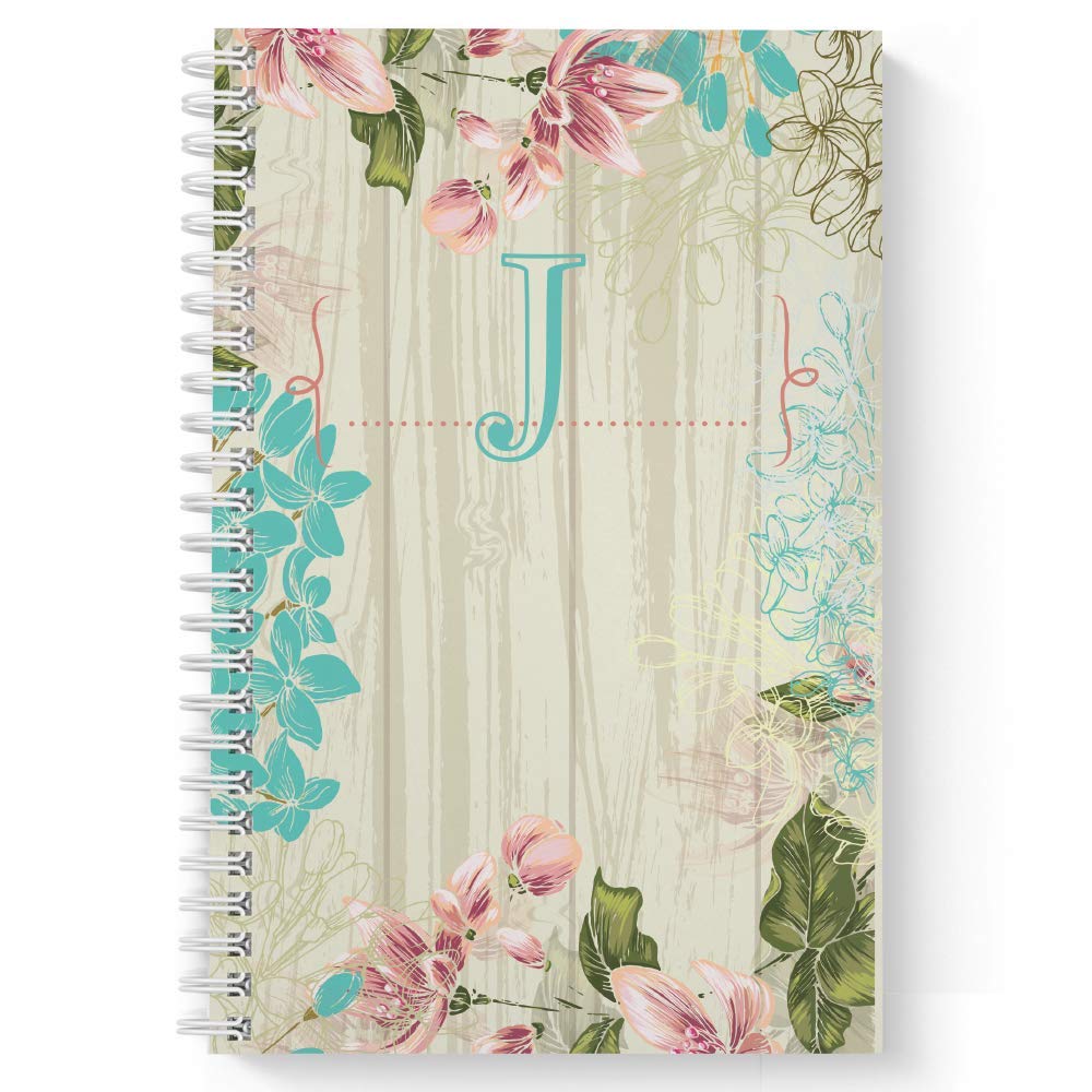 Vintage floreale femminile Monogram Spiral notebook/Journal, 120 Wide Ruled, lista di controllo, pagine o fitness, durevole copertura, laminato e Wire-O spirale. 8.5 x 11 | 5.5 x 8.5 | 8.5 x 8.5 | Made in the USA S J: Checklist