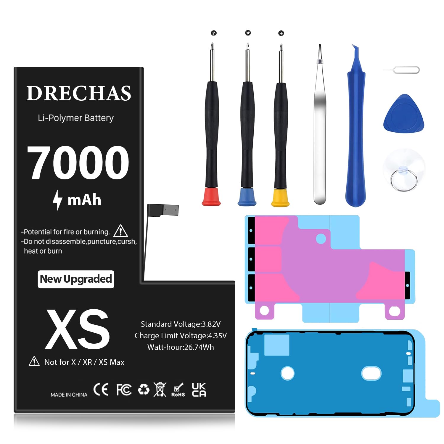 [7000mAh]Battery for iPhone XS, 2025 New Upgraded High Capacity 0 Cycle Li-Polymer Replacement Battery for iPhone XS Models A1920, A2097, A2098, A2100 with Complete Professional Repair Tool Kit