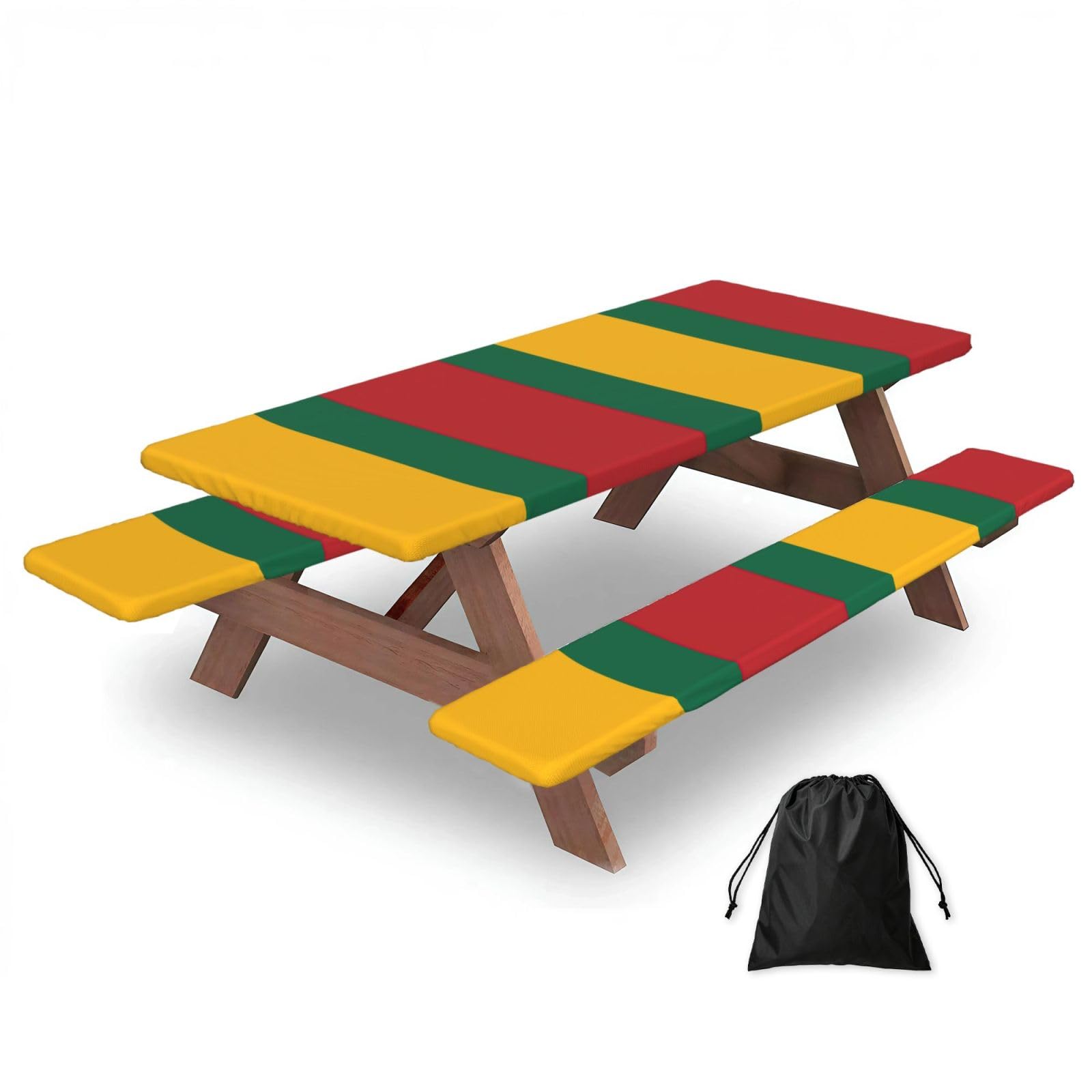 Zyjhyy Black Flag Of Lithuania Print Party Table Covers With Bench Covers Set Of 3 Picnic Table Cloth Wipe Clean For Garden Camping