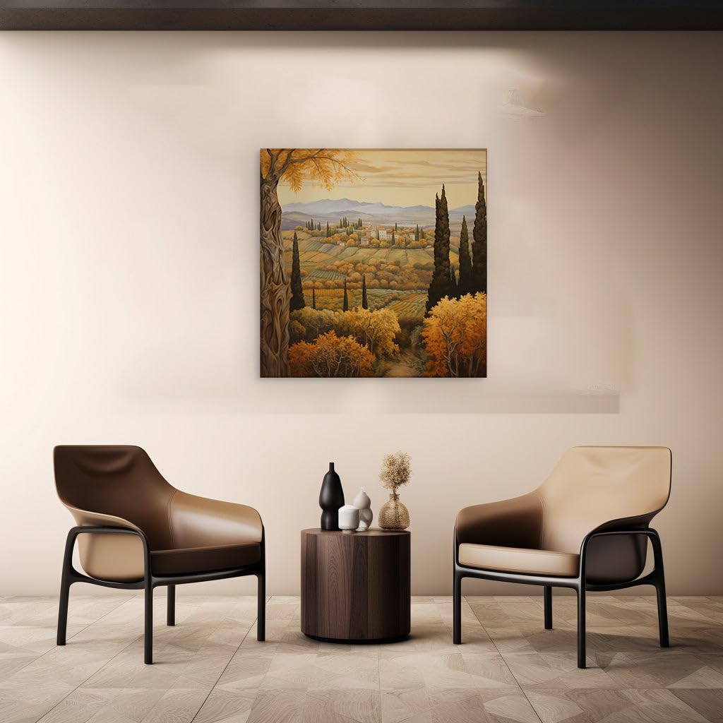 Canvas for Living room. Autumn Whispers in the Italian Countryside: A Journey Through Art and Serenity, 27 x 18 inch Canvas Wall Art - Contemporary Masterpieces - Modern Home Decor