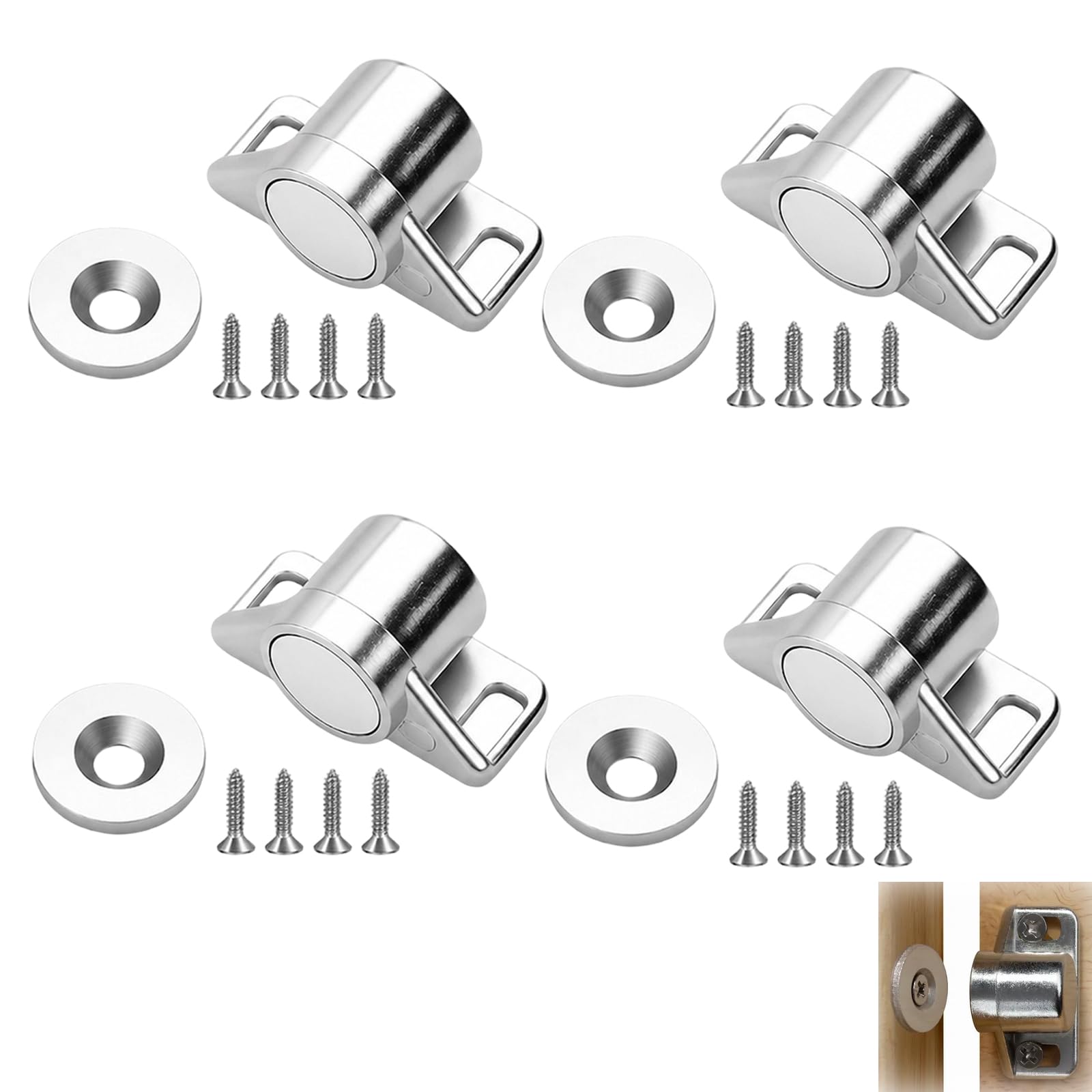 Set of 4 Magnetic Door Catch, Cupboard Door Magnets for Internal Doors, Cabinet Magnetic Catches for Kitchen Bathroom Furniture