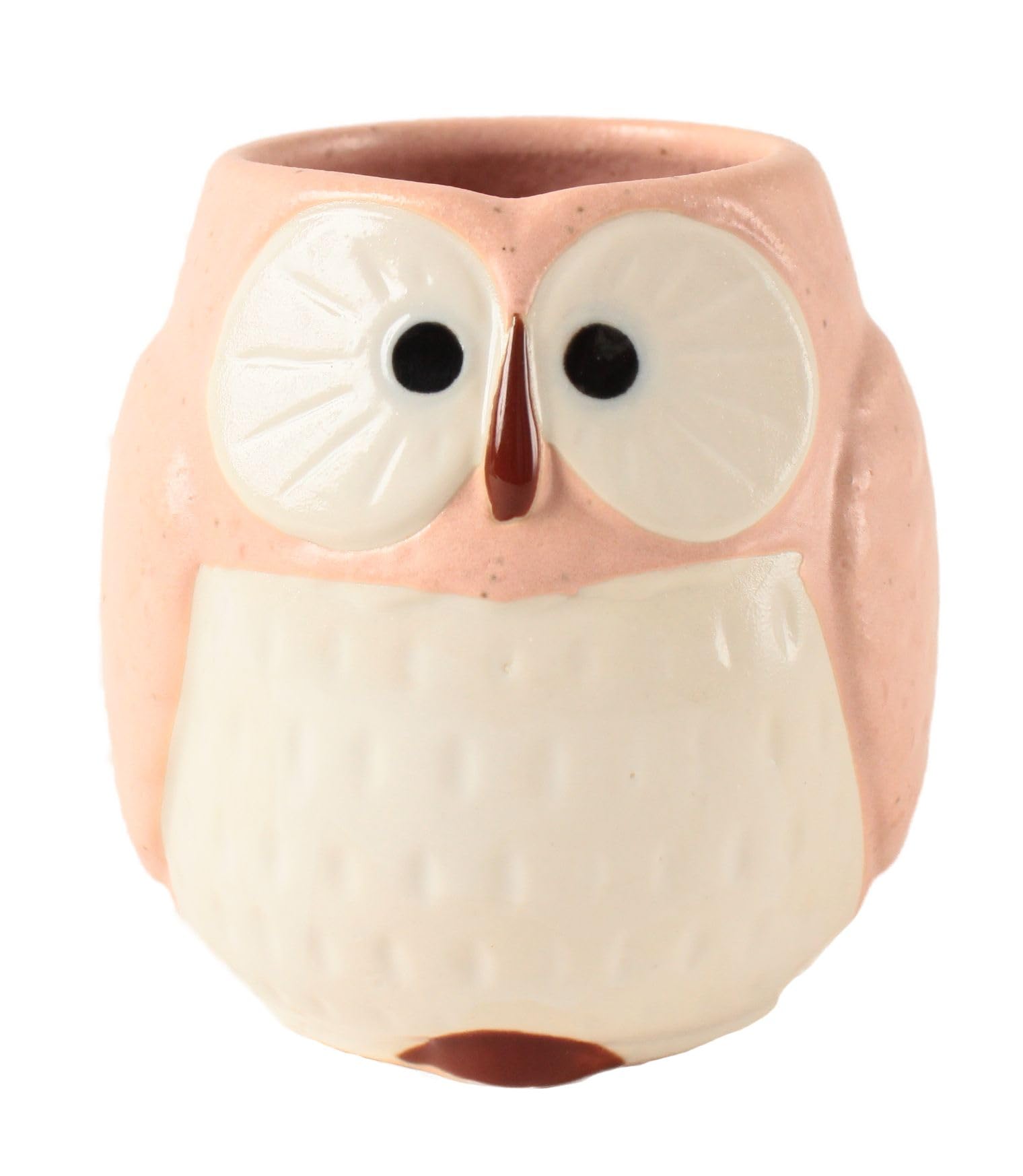 Minoribo Mino ware Japanese Pottery Yunomi Chawan Tea Cup Owl Shape (Japan Import) CPY106 (Carnation Pink)