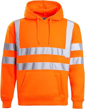 shelikes Mens Hi Vis Hoodies 2 Tone Sweatshirt Workwer Tops Pull Over Security Hoody Top