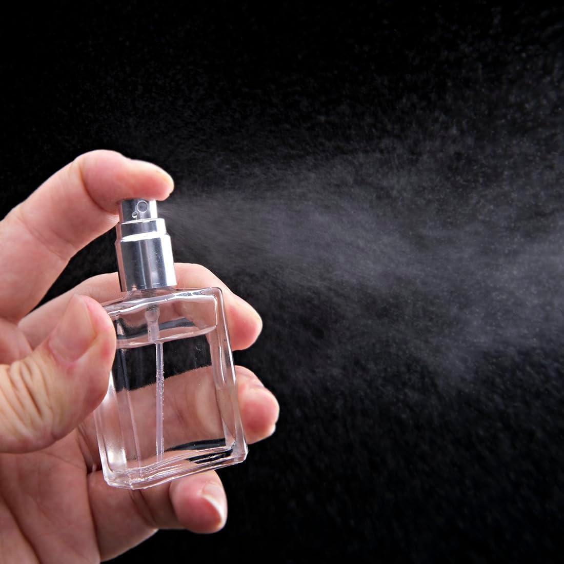 HDCRYSTALGIFTS 12 bottigliette vuote quadrate in vetro da 15 ml, con nebulizzatore e nebulizzatore per profumo, erogatore di pipette, profumi, lozioni, oli essenziali, 12 pezzi