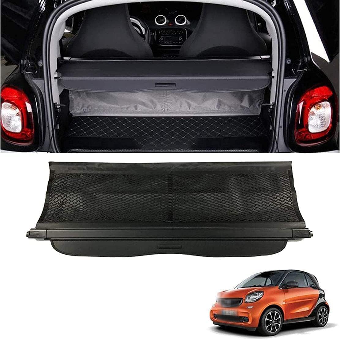 Vtrwlmwn Car Retractable Rear Trunk Parcel Shelf, For Smart Fortwo 2015-2020 Luggage Cargo Shield Cover Cover Sunshade Shelves Tail Box Partition