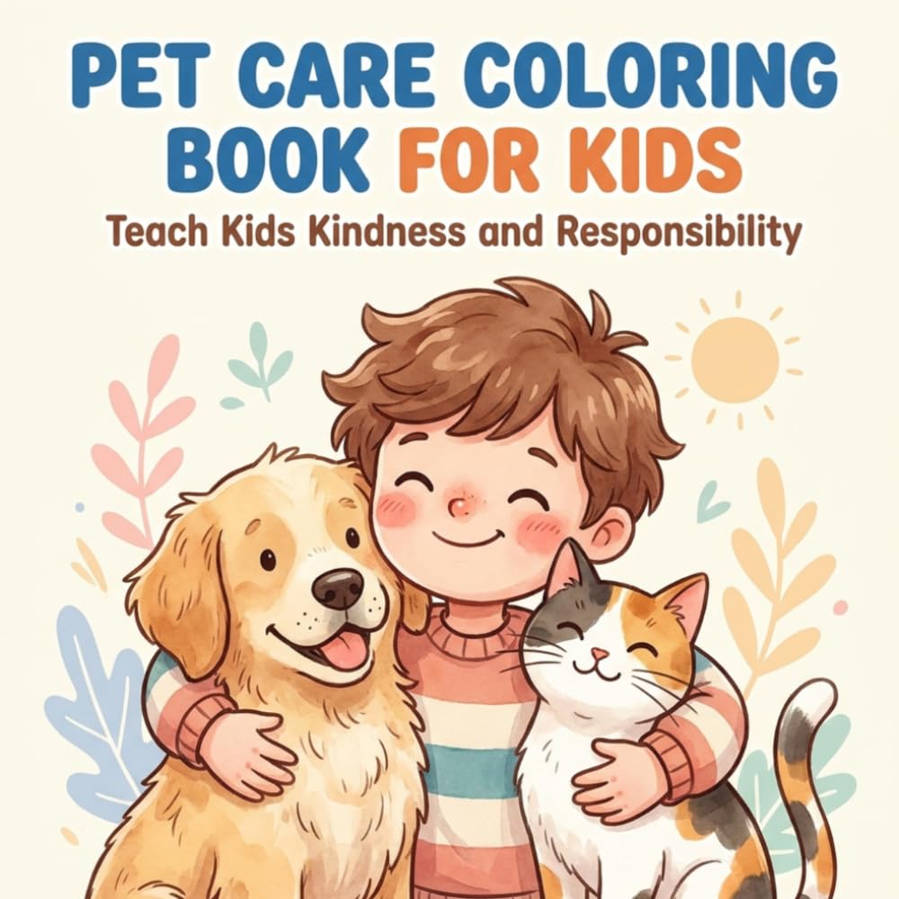 Pet Care Coloring Book for Kids Ages 3–8: 100 Fun Dog & Cat Coloring Pages to Teach Kindness, Responsibility, and Animal Care | Cute Easy Designs for Boys & Girls