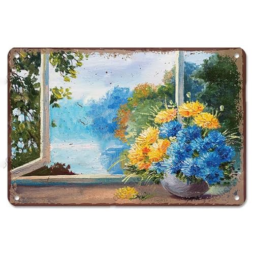Glplokpj Flower Art Retro Aluminum Tin Sign art Wall Metal Poster Plaque Decro For Home Garden Living Room 5.5x8inch